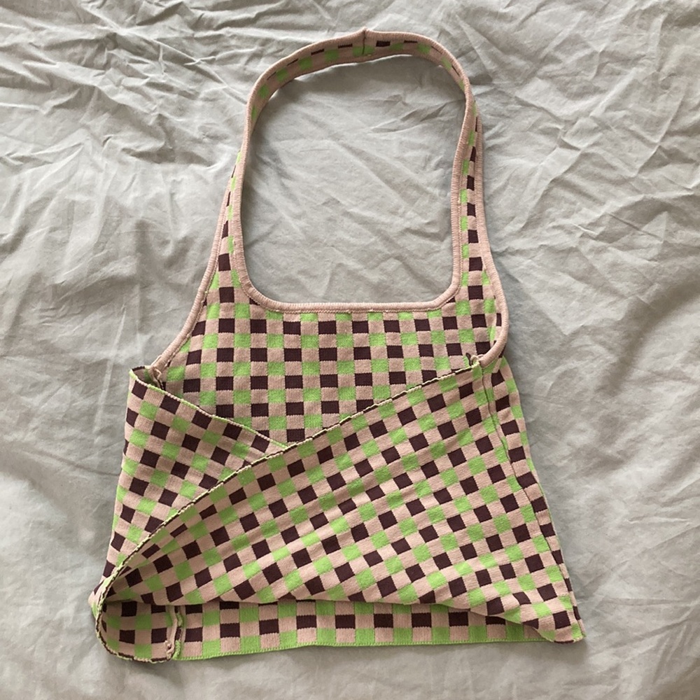 Checkered Halter Style Crop Top - Picture 7 of 9